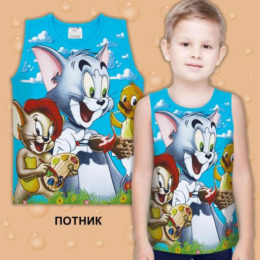 Тениска без ръкав Том и Джери в наситеносиньо