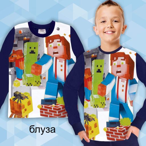 Блуза тънка Майнкрафт в бяло