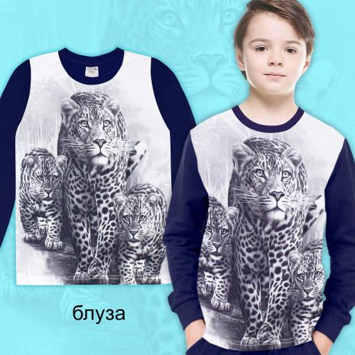 Блуза тънка леопард в бяло и тъмносиньо