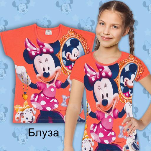 Блуза с къс ръкав Мини Маус в праскова