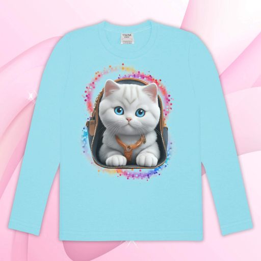 Блуза тънка с Коте в светлосиньо
