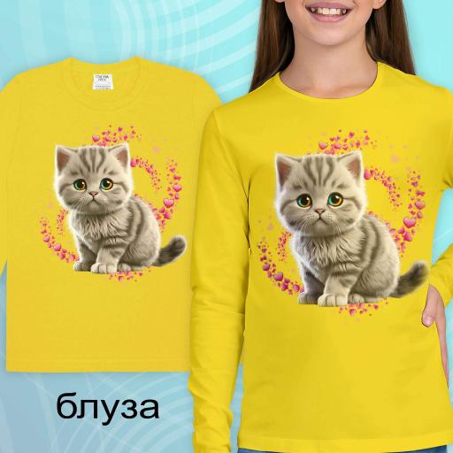 Блуза тънка Сладко коте в жълто