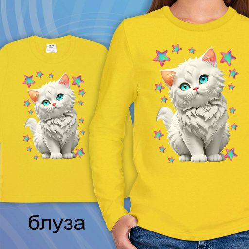 Блуза тънка Снежно коте в жълто