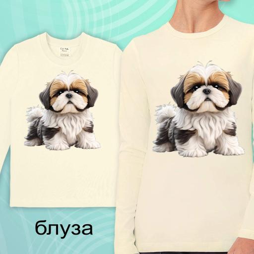 Блуза тънка със сладко Куче в екрю