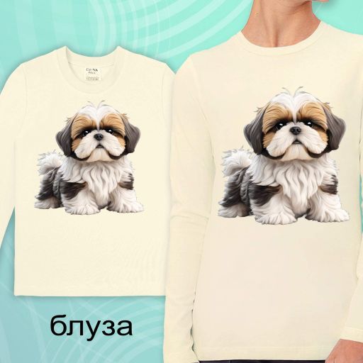 Блуза тънка със сладко Куче в екрю