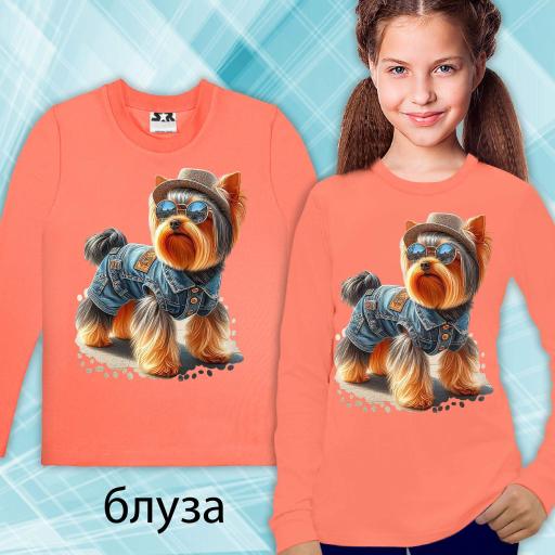 Блуза тънка с Йоркширски териер в праскова