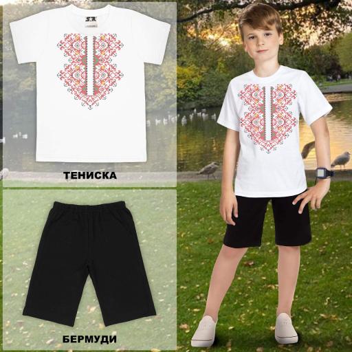 Комбинация 2 части (т/б) с фолклорни мотиви в бяло 4