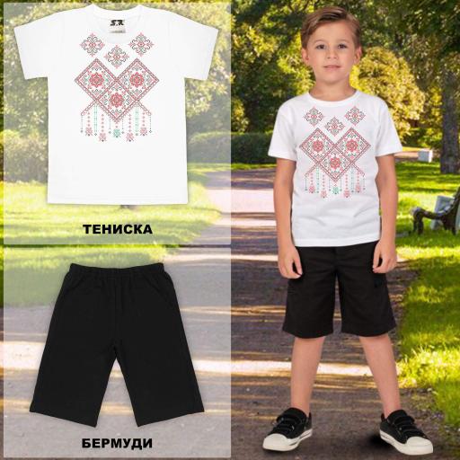 Комбинация 2 части (т/б) с фолклорни мотиви в бяло 6