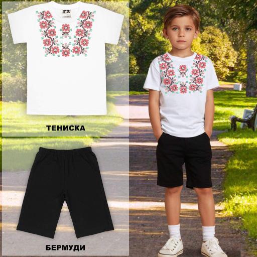 Комбинация 2 части (т/б) с фолклорни мотиви в бяло 9