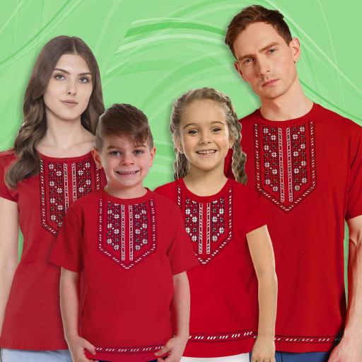 Тениска с фолклорни български мотиви в червено