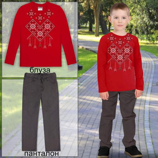Комплект панталон и блуза с фолклорни мотиви в червено 12