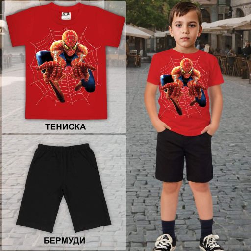Комбинация 2 части (т/б) Спайдърмен в червено 1