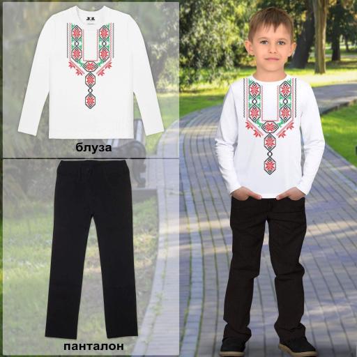 Комплект панталон и блуза с фолклорни мотиви в бяло 3