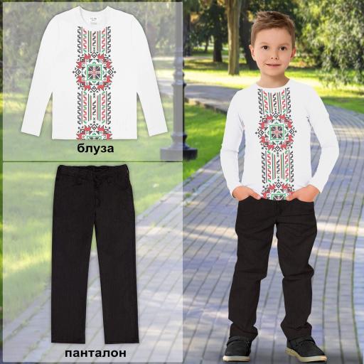 Комплект панталон и блуза с фолклорни мотиви в бяло 1