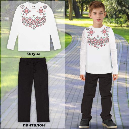 Комплект панталон и блуза с фолклорни мотиви в бяло 11