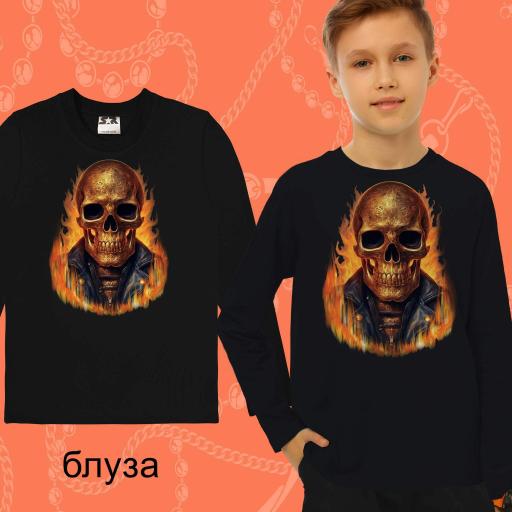 Блуза тънка с череп в черно