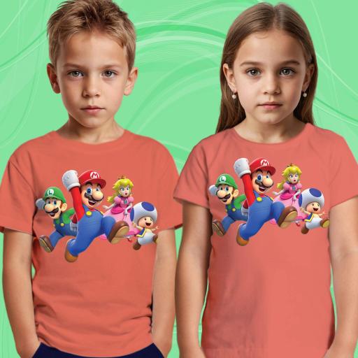 Тениска с Супер Марио в праскова