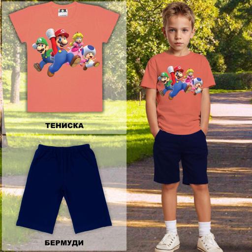 Комбинация 2 части (т/б) Супер Марио в праскова
