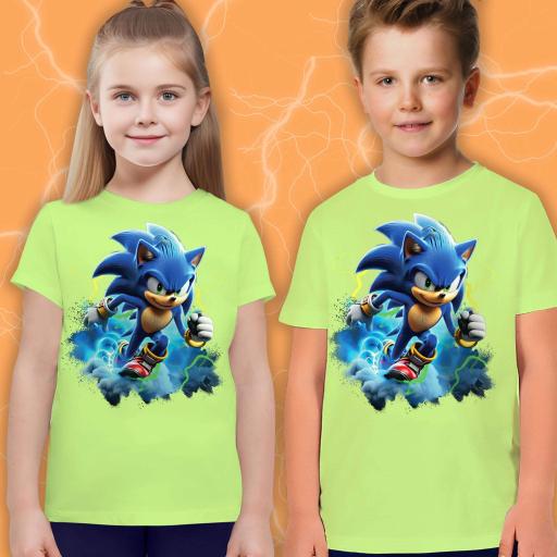 Тениска с Супер Соник в резеда