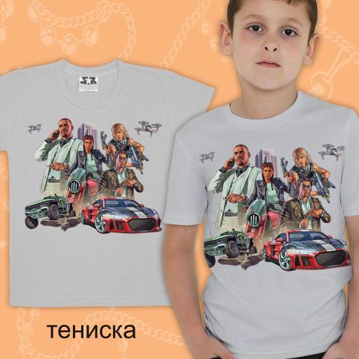 Тениска с GTA в сиво