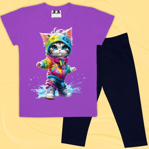 Комбинация 2 части (б/к) Цветно коте в виолетово
