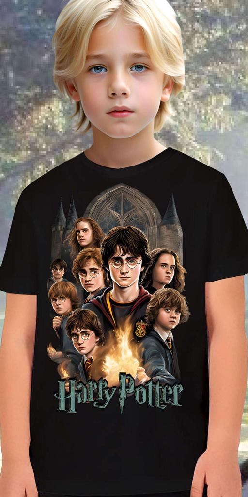 Тениска с Хари Потър в черно