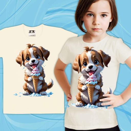 Тениска Куче със сладолед в екрю