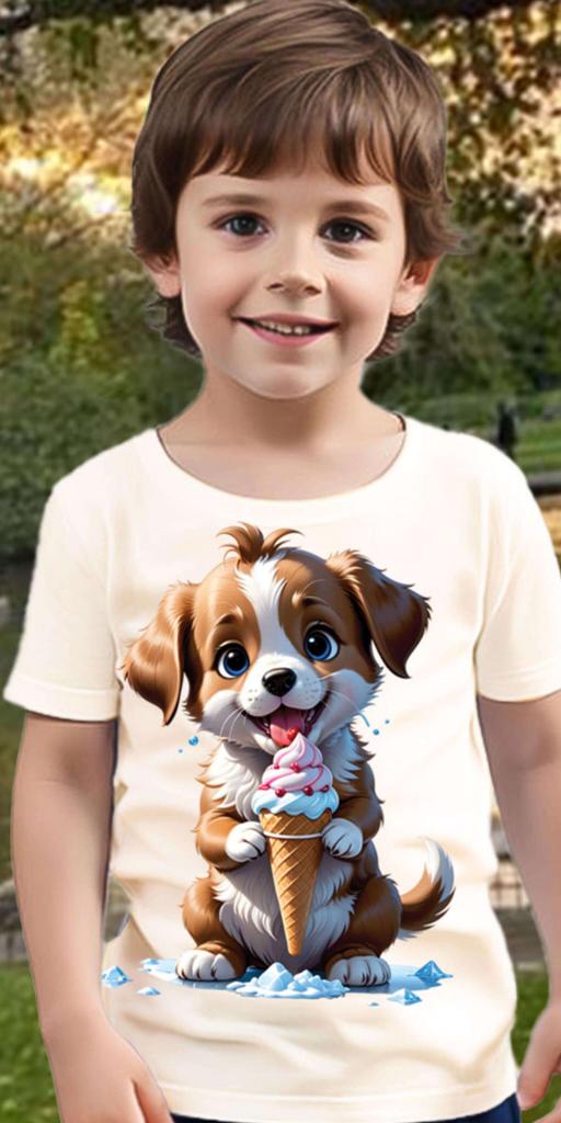 Тениска Куче със сладолед в екрю