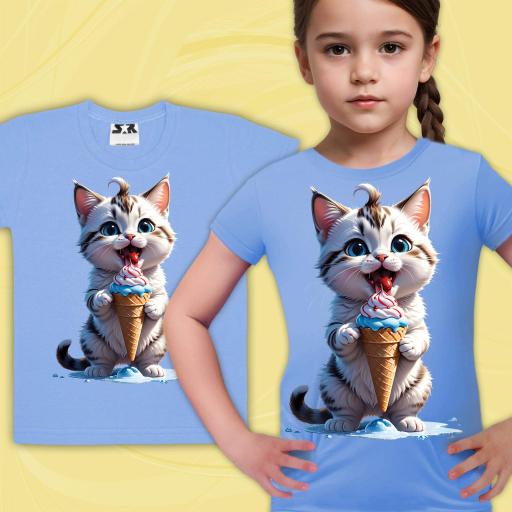 Тениска Коте със сладолед в синьо