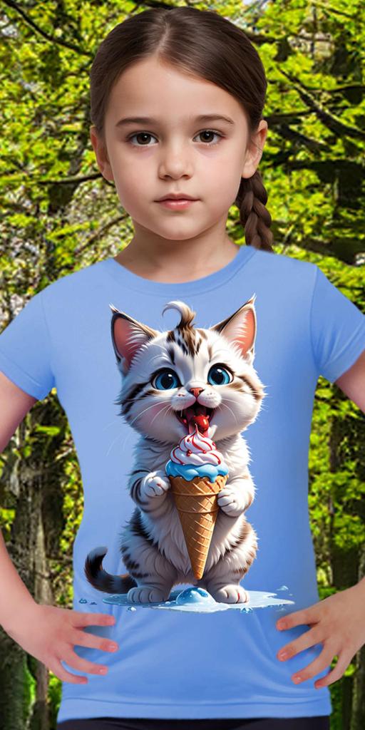 Тениска Коте със сладолед в синьо
