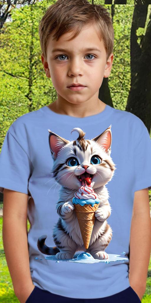 Тениска Коте със сладолед в синьо