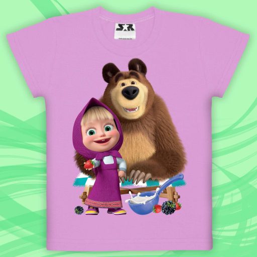 Тениска с Маша и Мечока във виолетово