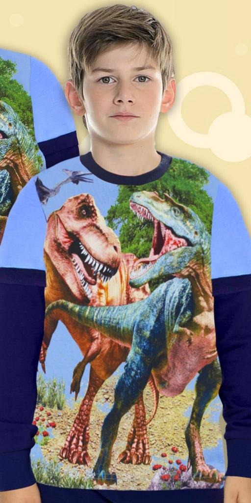 Блуза тънка с динозаври в синьо