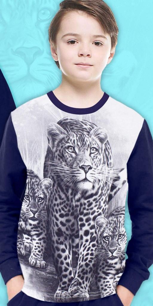Блуза тънка леопард в бяло и тъмносиньо