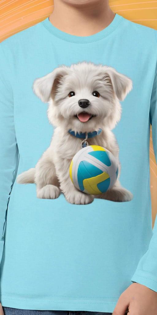 Блуза тънка с Куче с топка в светлосиньо