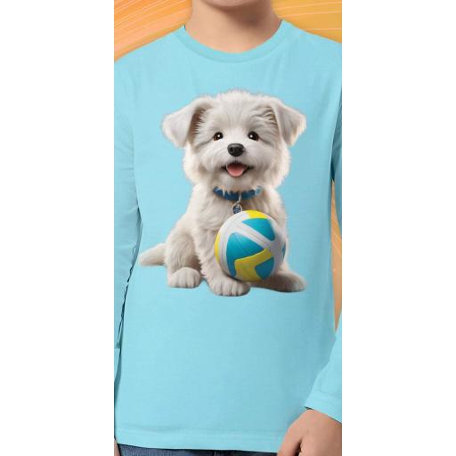 Блуза тънка с Куче с топка в светлосиньо