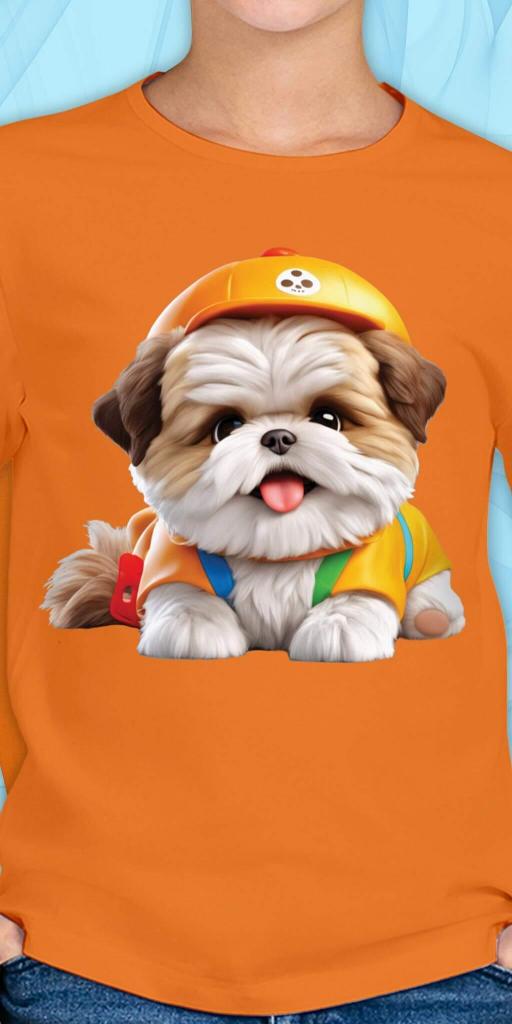 Блуза тънка Куче с шапка в оранжево