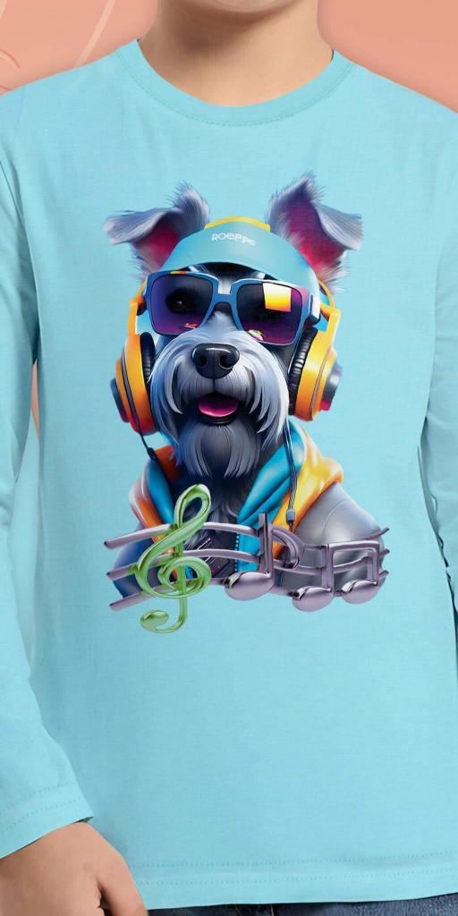 Блуза тънка Куче със слушалки в синьо