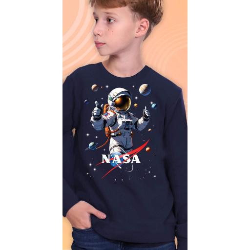 Блуза тънка с космонавт в тъмносиньо