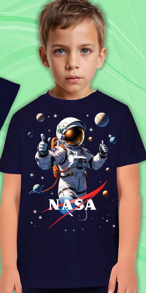 Тениска с космонавт в тъмносиньо