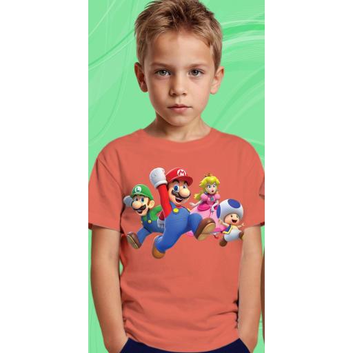 Тениска с Супер Марио в праскова