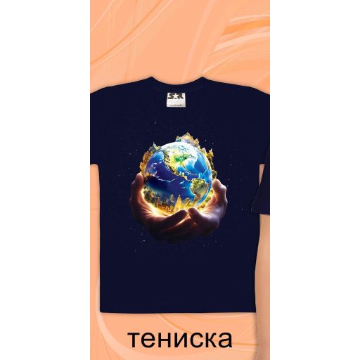 Тениска с планетата Земя в тъмносиньо