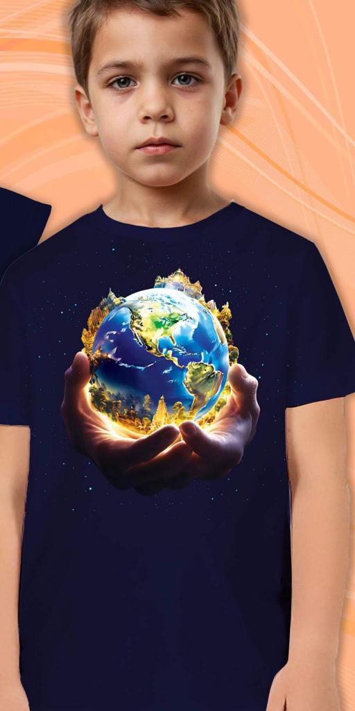 Тениска с планетата Земя в тъмносиньо
