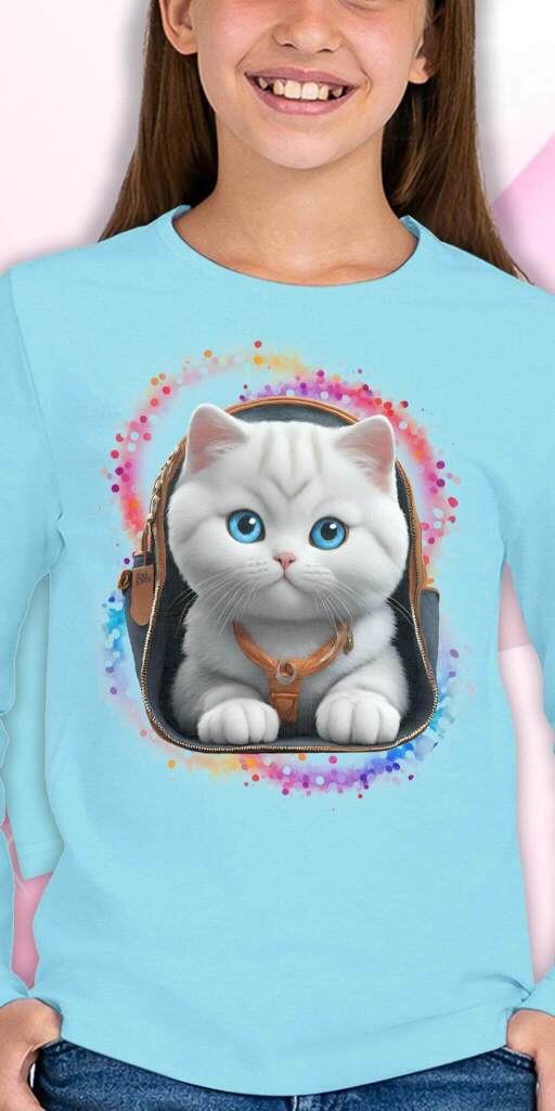 Блуза тънка с Коте в светлосиньо