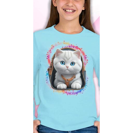 Блуза тънка с Коте в светлосиньо
