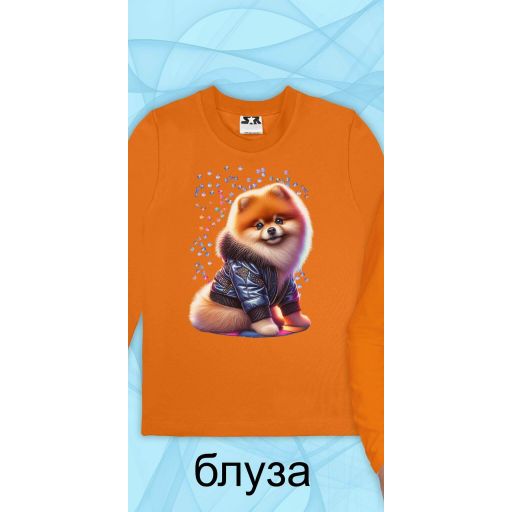 Блуза тънка с Померан в оранжево