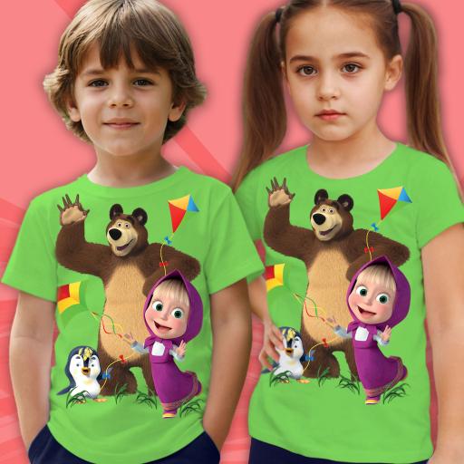 Тениска с Маша и Мечока в зелено