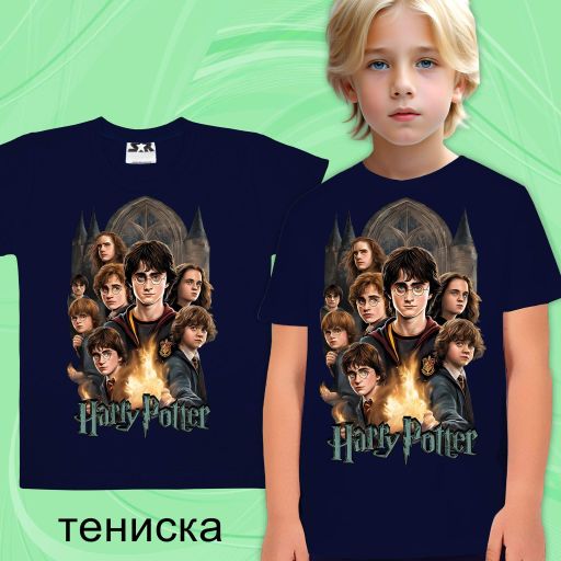 Тениска с Хари Потър в черно