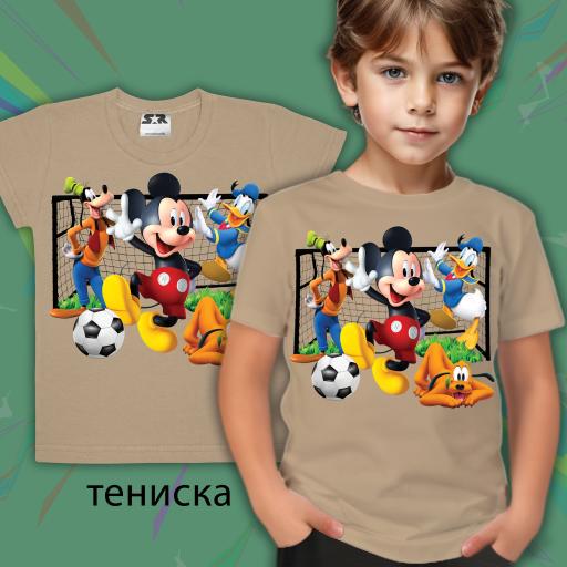 Тениска с Мики Маус футболист в бежово