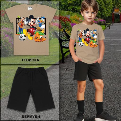 Комбинация 2 части (б/к) Мики Маус футболист в бежово